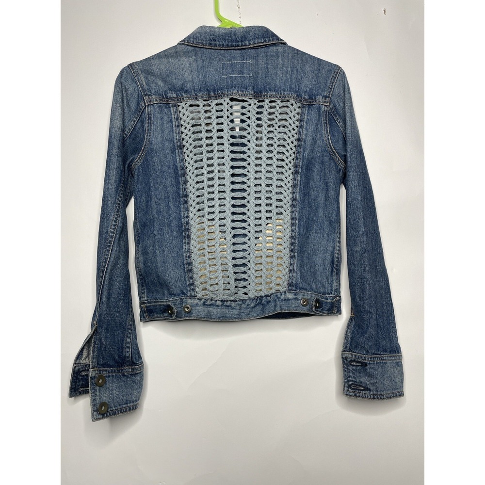 Rag & Bone Blue Jean Crochet Denim Jacket Women's Size XXS with Pockets EUC - Picture 4 of 8